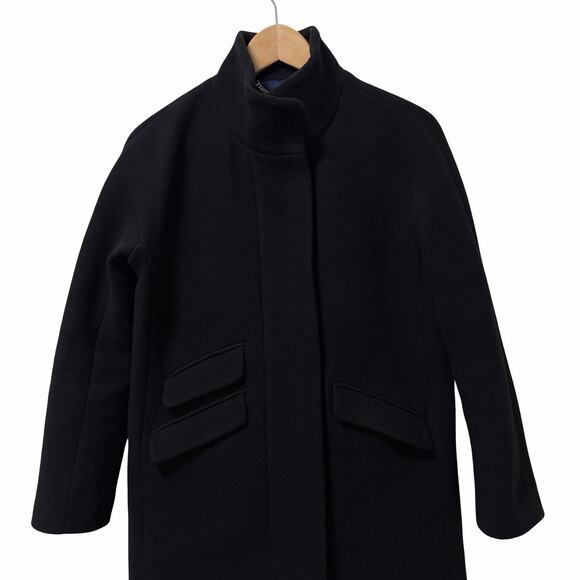 J Crew Womens Cocoon Italian Stadium Wool Blend Coat Size 2P Black Heavy Peacoat - Picture 2 of 11